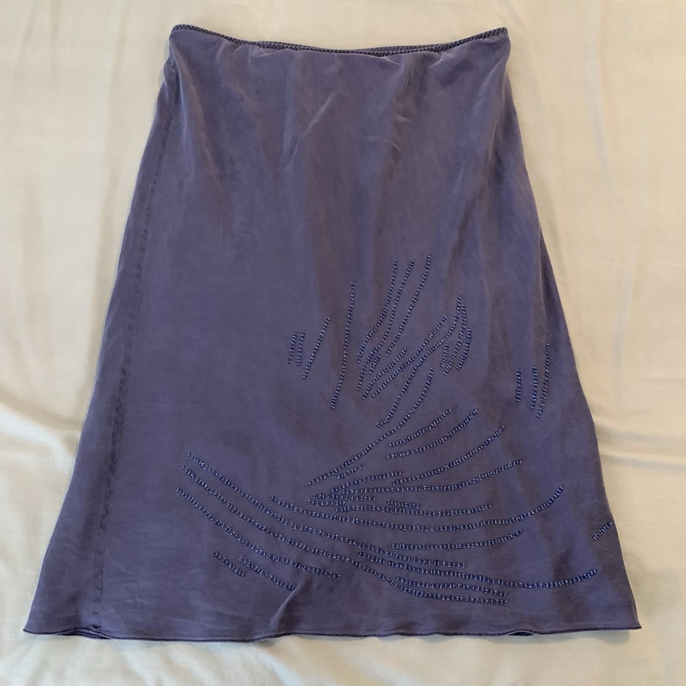 Banana Republic Skirt Womens 14 Purple Silk Beaded Knee Length Lined A-Line